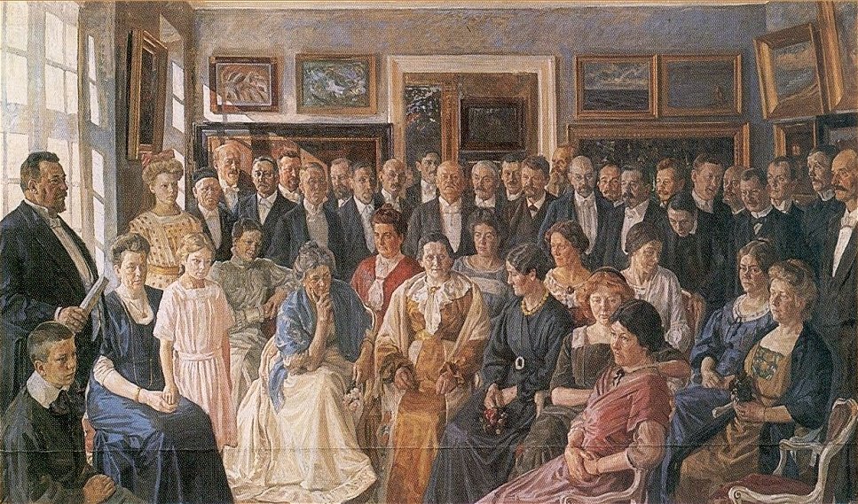 Pintura da inauguração do Museu Faaborg em 1910 de Peter Marius Hansen