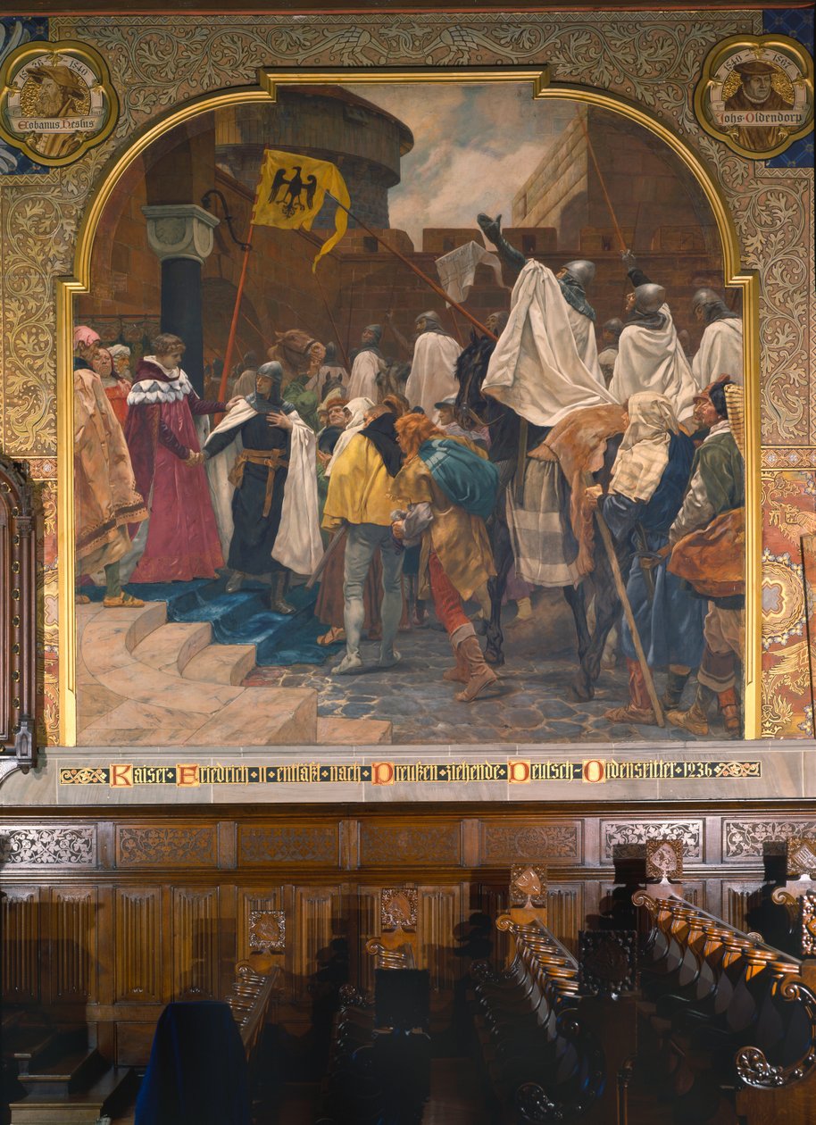 Imperador Frederico II permitindo que os cavaleiros teutônicos invadissem a Prússia em 1236, 1903 de Peter Johann Theodor Janssen