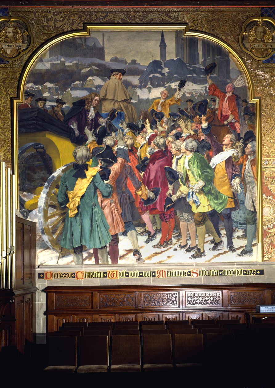 Estudantes que cercam o professor Christian Wolff em sua chegada em Marburg em 1723, 1903 de Peter Johann Theodor Janssen