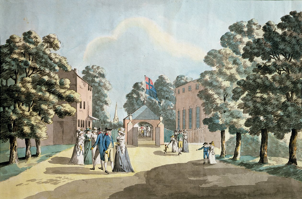 Rei George III e família no Spa Well, Cheltenham, 1788 de Peter La Cave