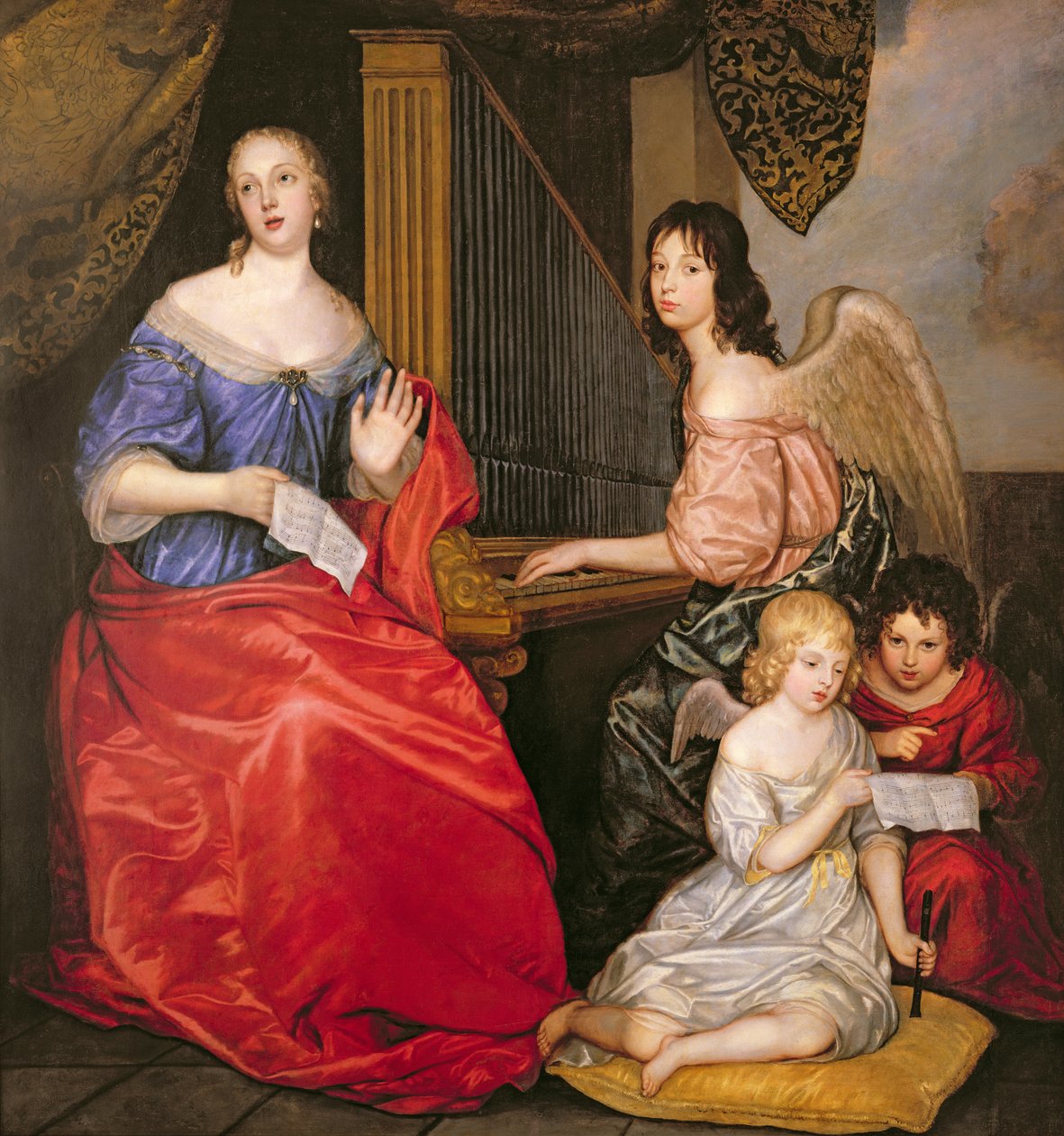 Françoise Louise (1644-1710) Duquesa de La Valliere com seus filhos como anjos de Peter Lely