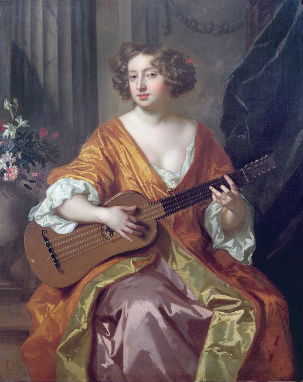 Retrato da Sra. Moll Davies, amante de Charles II, flores pintadas por Jean Baptiste Monnoyer (1636-69) de Peter Lely