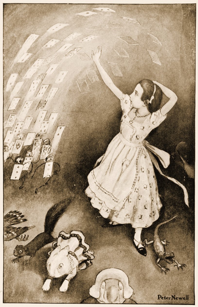 "Com isso, todo o bando surgiu no ar", ilustração de Alice Carroll&39;s Adventures no País das Maravilhas, 1901 de Peter Newell