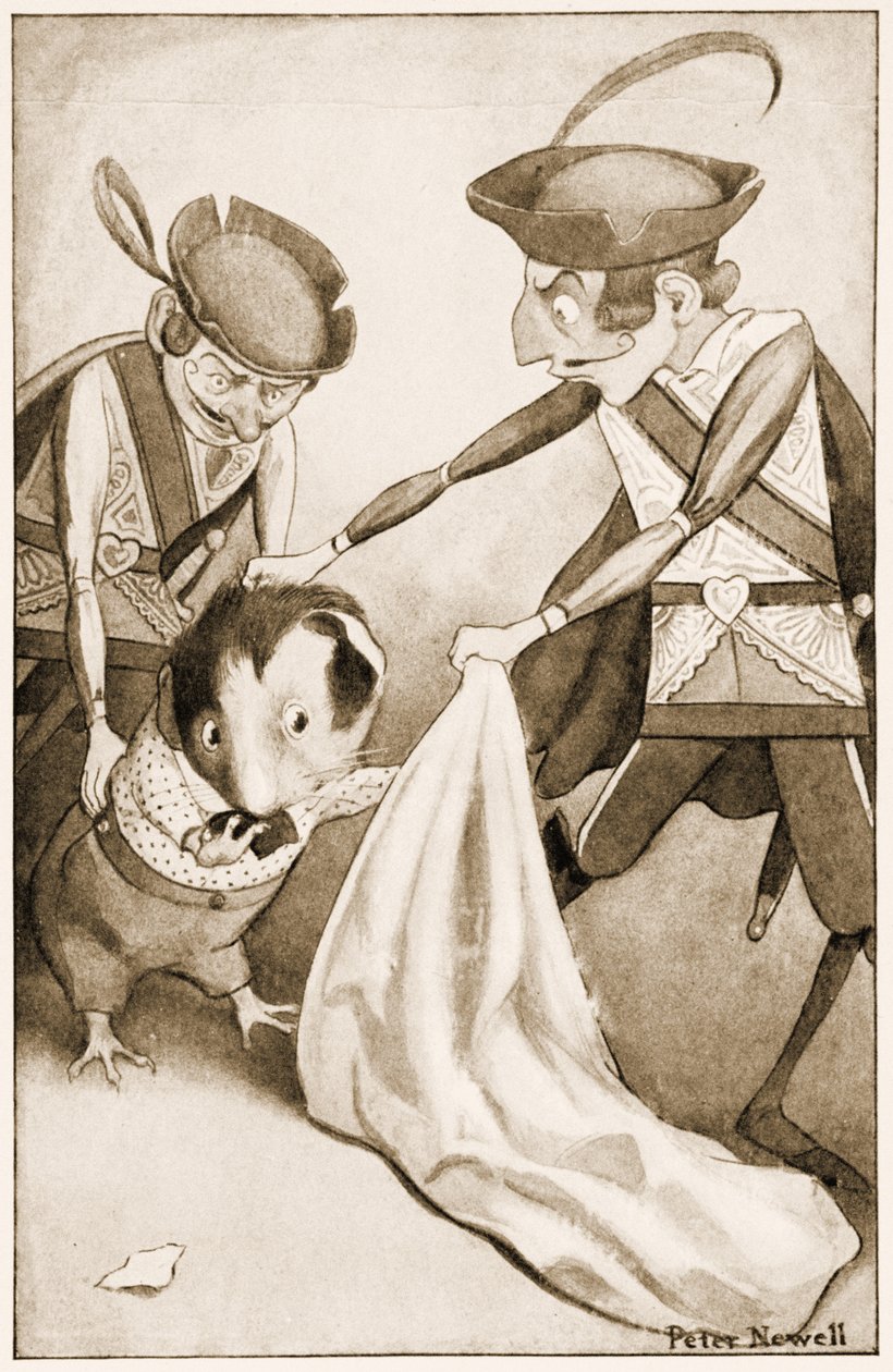 "Para isso, eles deslizaram a cobaia", ilustração para as aventuras Alice no País das Maravilhas de Lewis Carroll, 1901 de Peter Newell