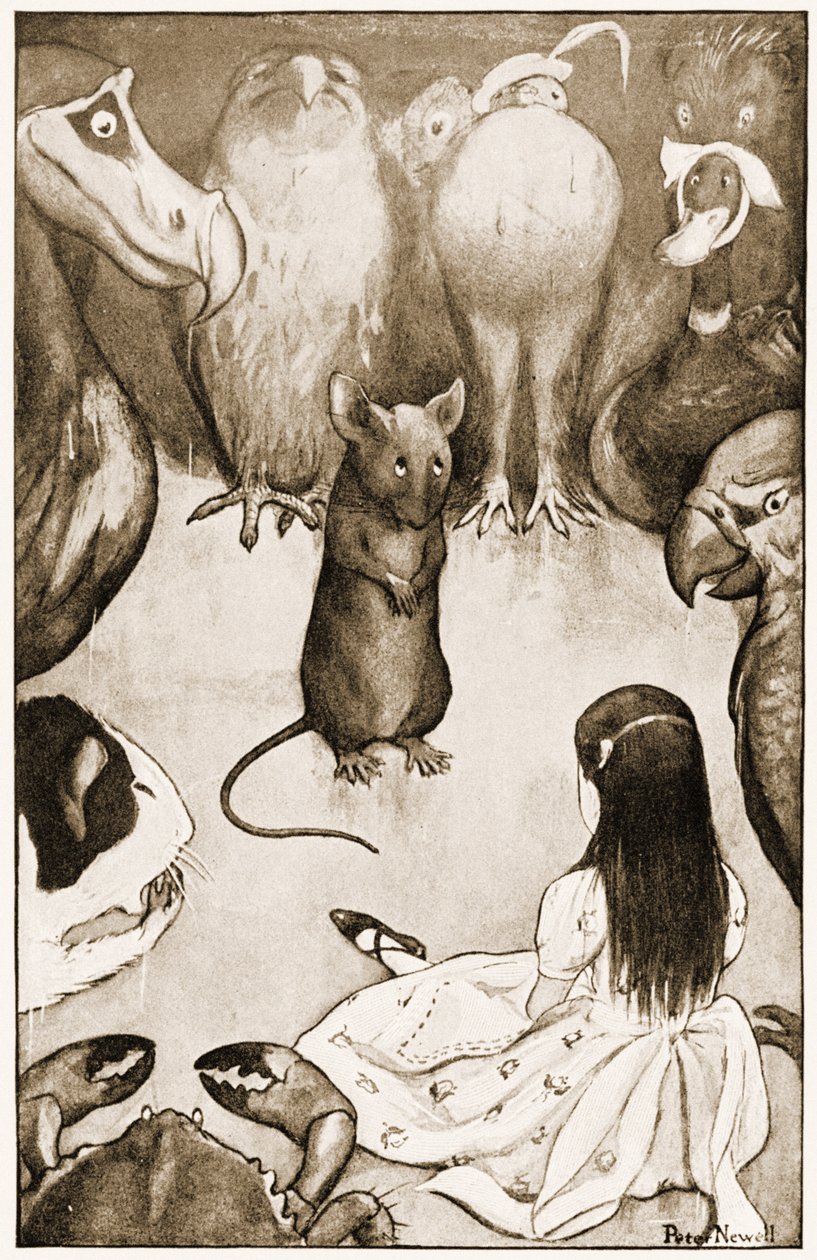 "" O meu é um longo e triste conto ", disse o rato", ilustração para Alice no País das Maravilhas de Lewis Carroll, 1901 de Peter Newell