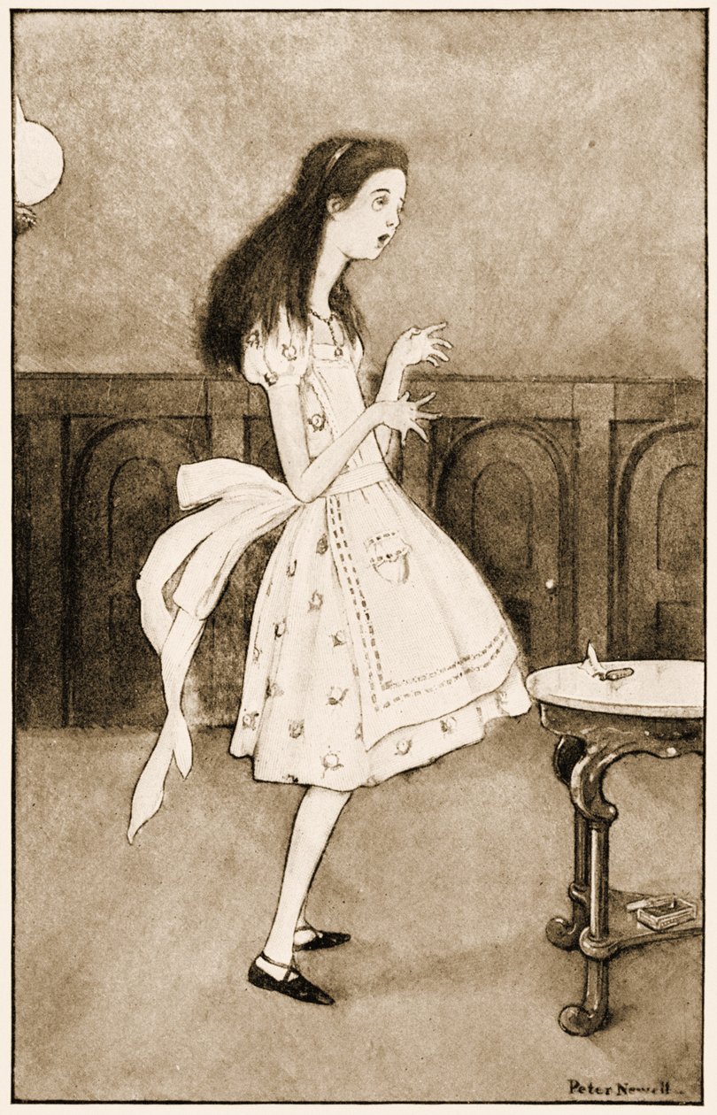 "Agora estou me abrindo como o maior telescópio que já existiu!", Ilustração de Alice Carroll&39;s Adventures no País das Maravilhas, 1901 de Peter Newell
