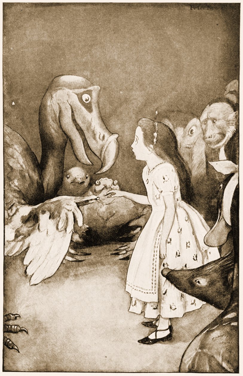 "O Dodo apresentou solenemente o dedal", ilustração de Alice Carroll&39;s "s Adventures in Wonderland, 1901 de Peter Newell