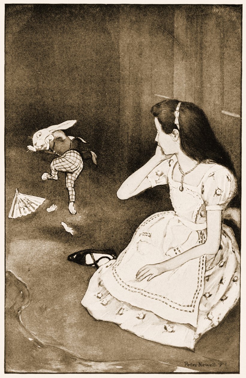 O coelho começou violentamente, ilustração para Lewis Carrolls Alices aventuras no país das maravilhas, 1901 de Peter Newell