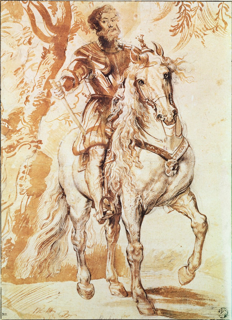 Um Cavaleiro Montado em Armadura (caneta e tinta no papel) de Peter Paul Rubens