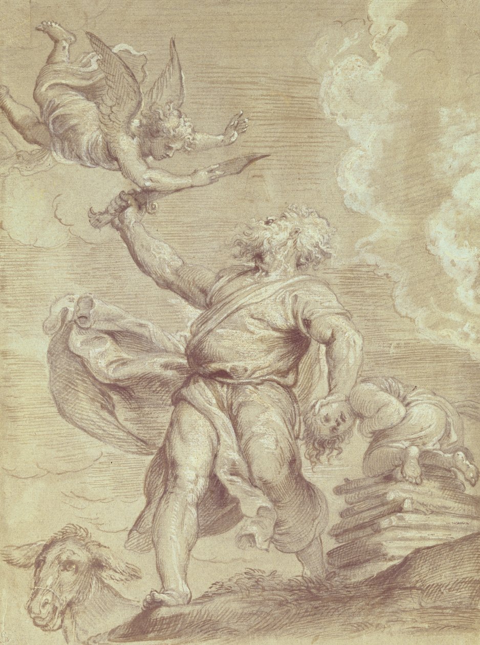 Sacrifício de Abraão de Isaque, depois de Ticiano (lápis e giz sobre papel) de Peter Paul Rubens