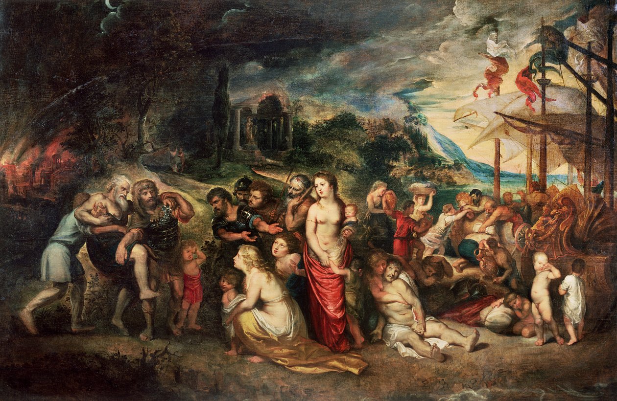 Enéas se prepara para levar os troianos ao exílio, c.1602 de Peter Paul Rubens