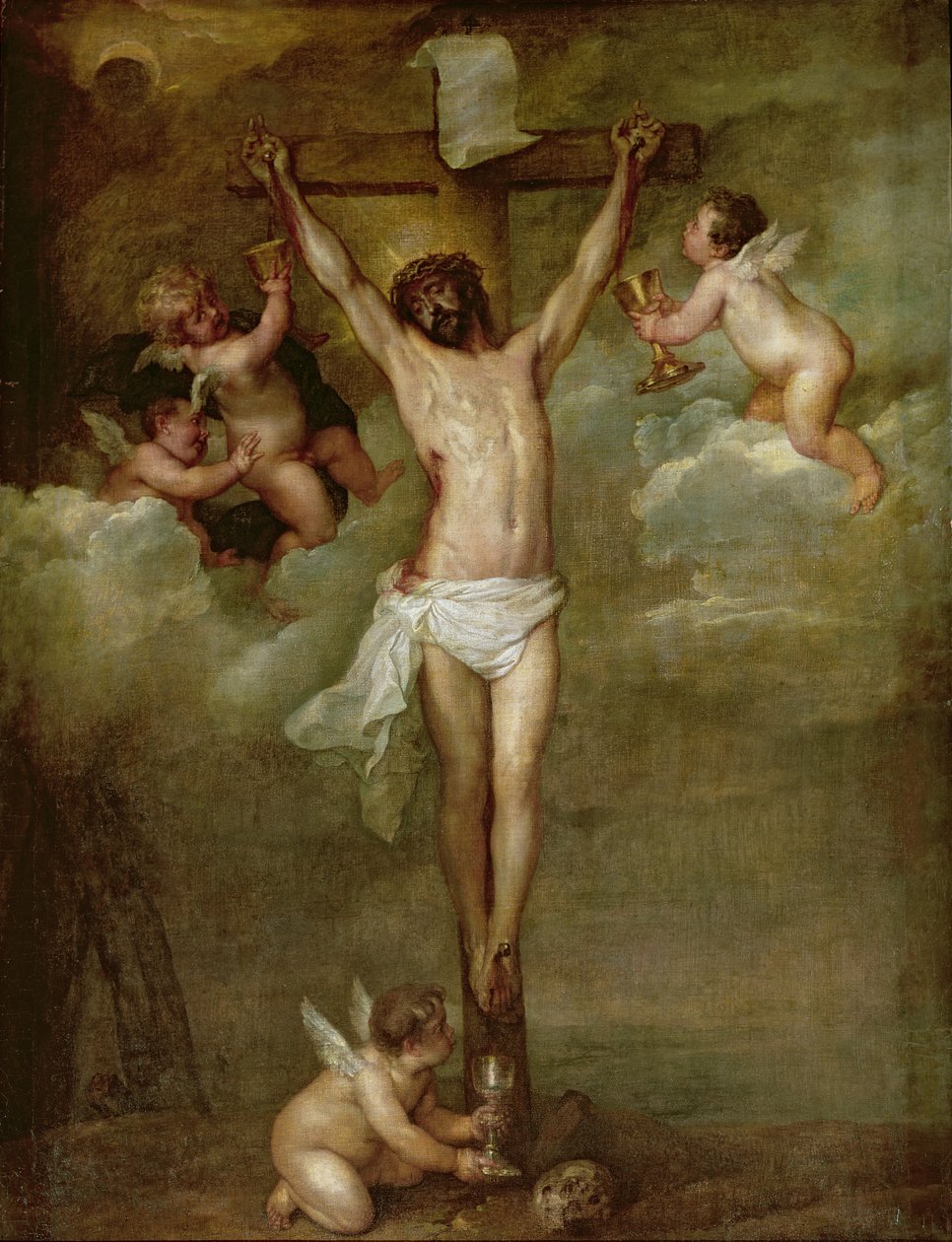 Cristo assistido por anjos segurando cálices de Peter Paul Rubens