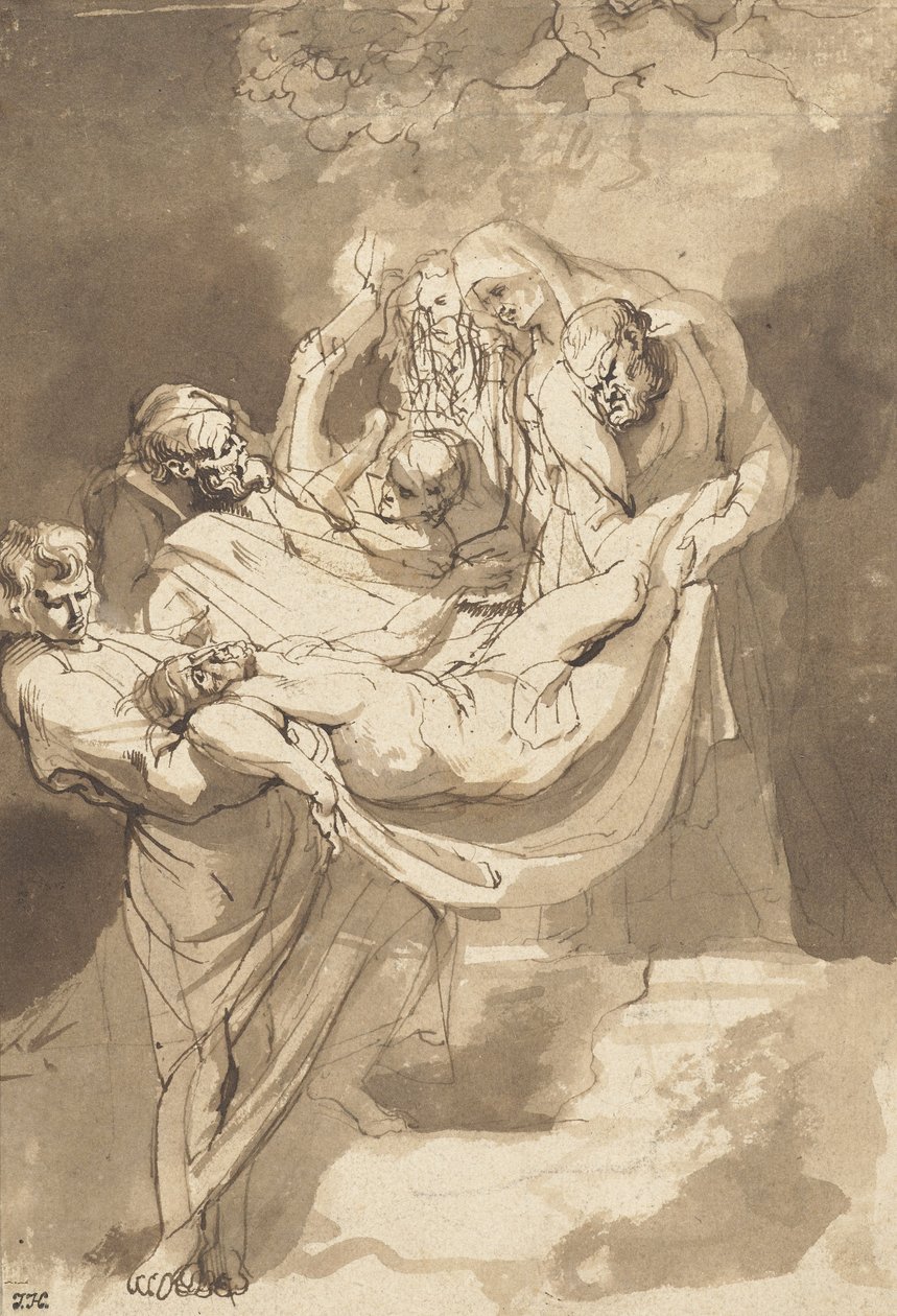 Deposição de Cristo no túmulo, 1615-17 (tinta e wc no papel) de Peter Paul Rubens