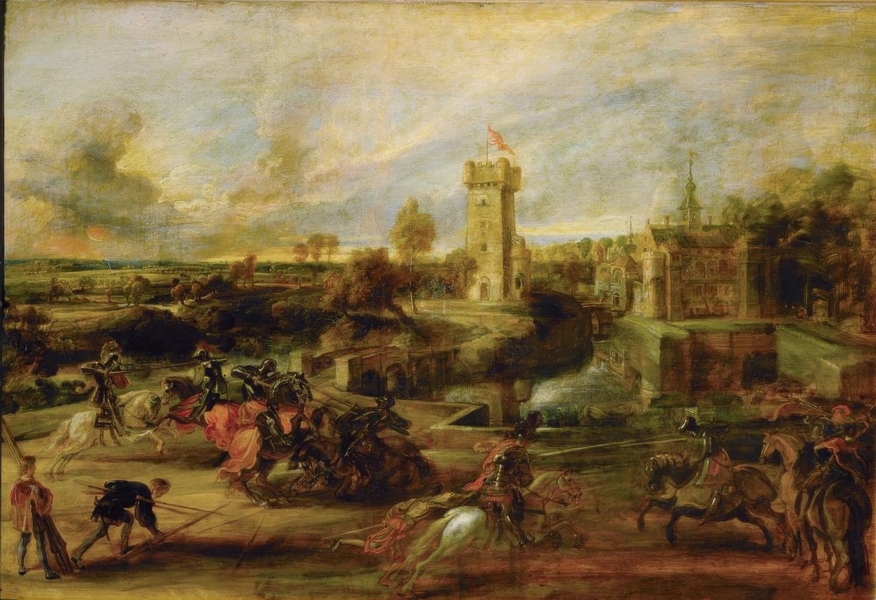 Paisagem com torneio em frente ao castelo de Steen de Peter Paul Rubens