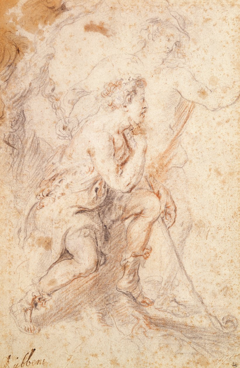 Mercúrio e Pastor (giz vermelho e preto sobre papel) de Peter Paul Rubens