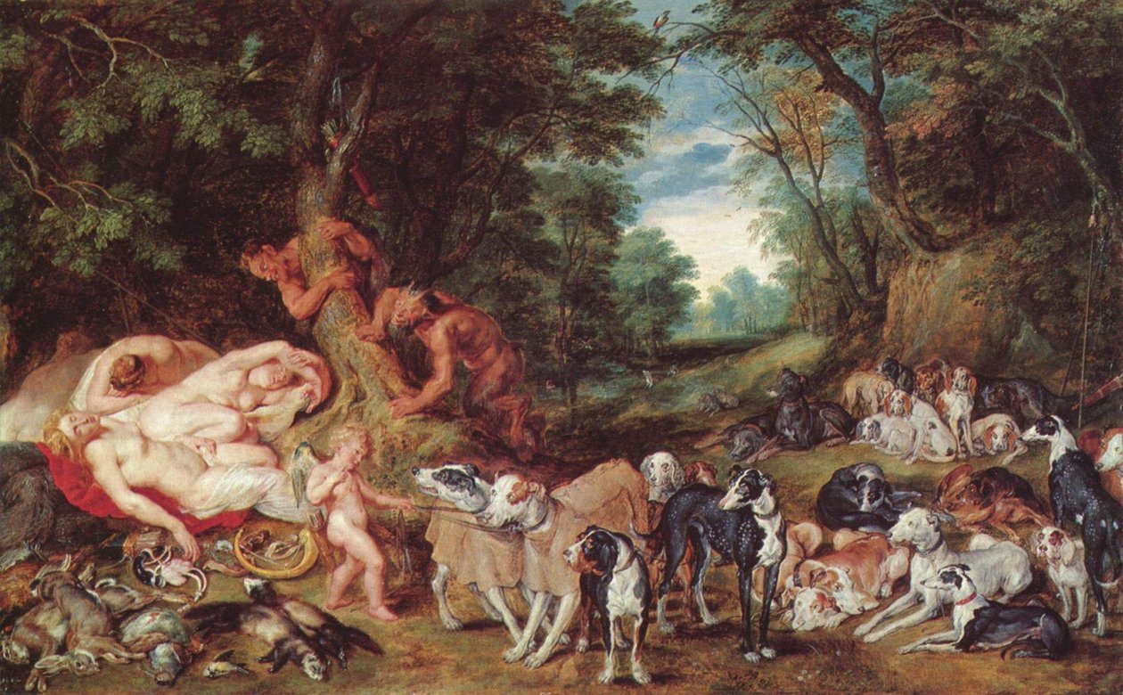 Ninfas, sátiros e cachorros de Peter Paul Rubens