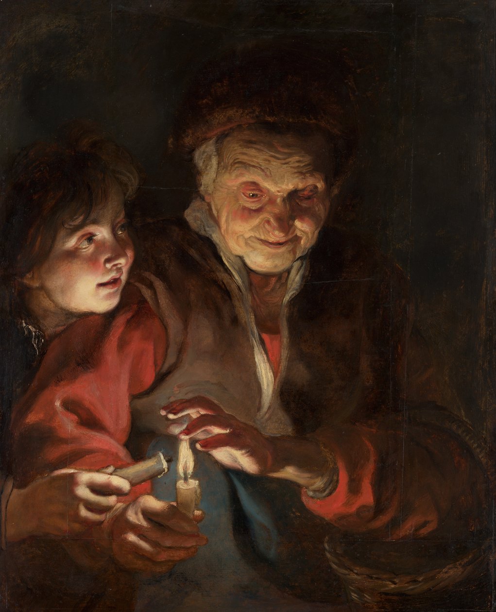 Mulher velha e menino com velas, c.1616-1617 de Peter Paul Rubens