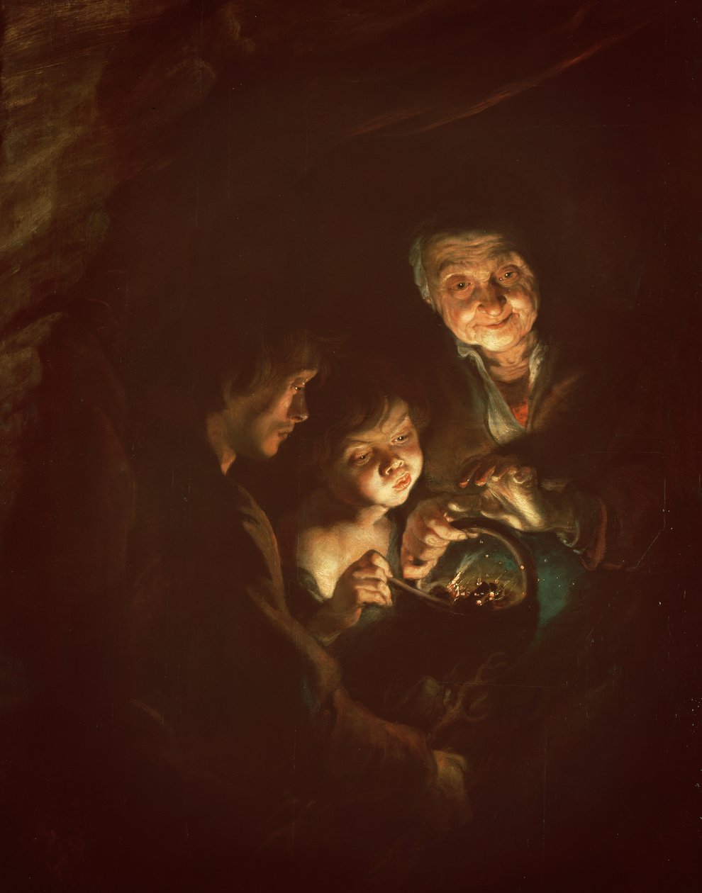 Mulher velha com um braseiro, c.1616-20 (óleo sobre madeira) de Peter Paul Rubens