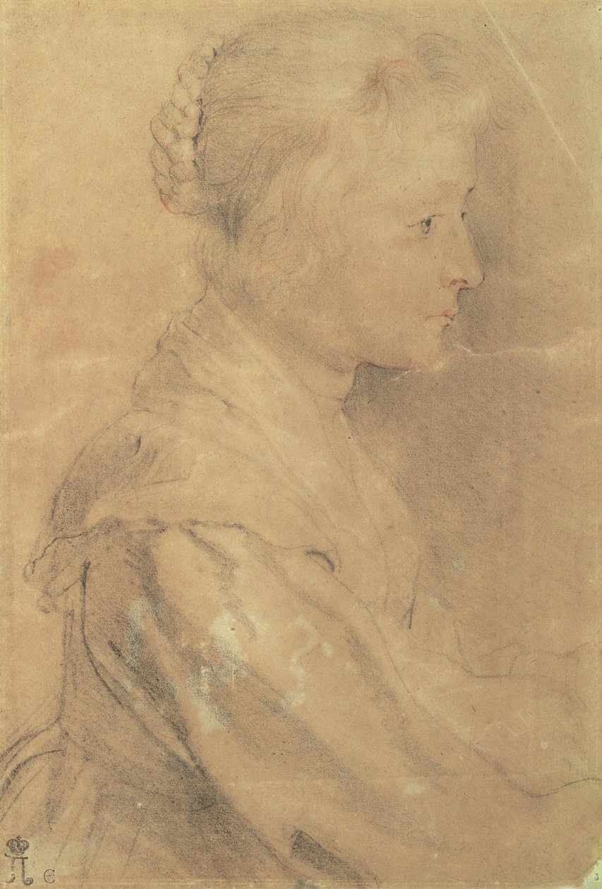 Retrato da Filha de Balthasar Gerbier d&39;Ouvilly, 1629 (giz preto e branco, otimista, caneta e tinta) de Peter Paul Rubens