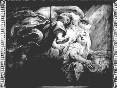Religião coroada por gênio, estudo para a apoteose de Tiago I, c.1629-34 (desenho) de Peter Paul Rubens