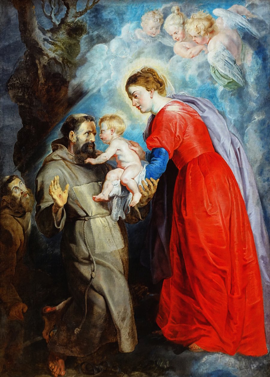 São Francisco recebendo o menino Jesus das mãos da Virgem de Peter Paul Rubens