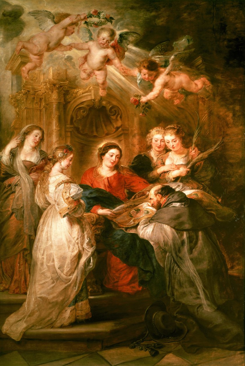 Retábulo de Santo Ildefonso, painel central representando a Virgem Maria Apresentando uma túnica litúrgica a São Ildefonso, c.1630-32 de Peter Paul Rubens