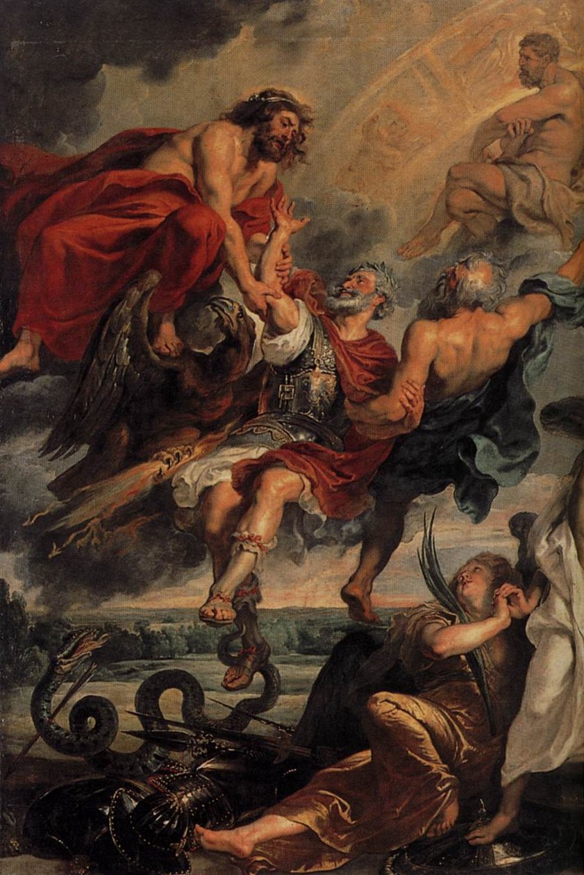 A Apoteose de Henrique IV e a Proclamação da Regência de Maria de Médicis em 14 de maio de 1610 (detalhe) de Peter Paul Rubens