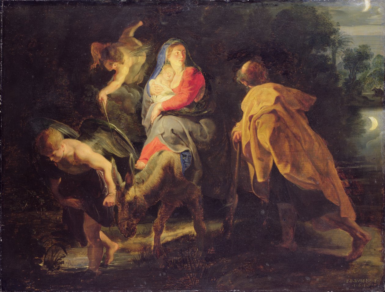 A fuga para o Egito, 1614 (óleo sobre carvalho) de Peter Paul Rubens