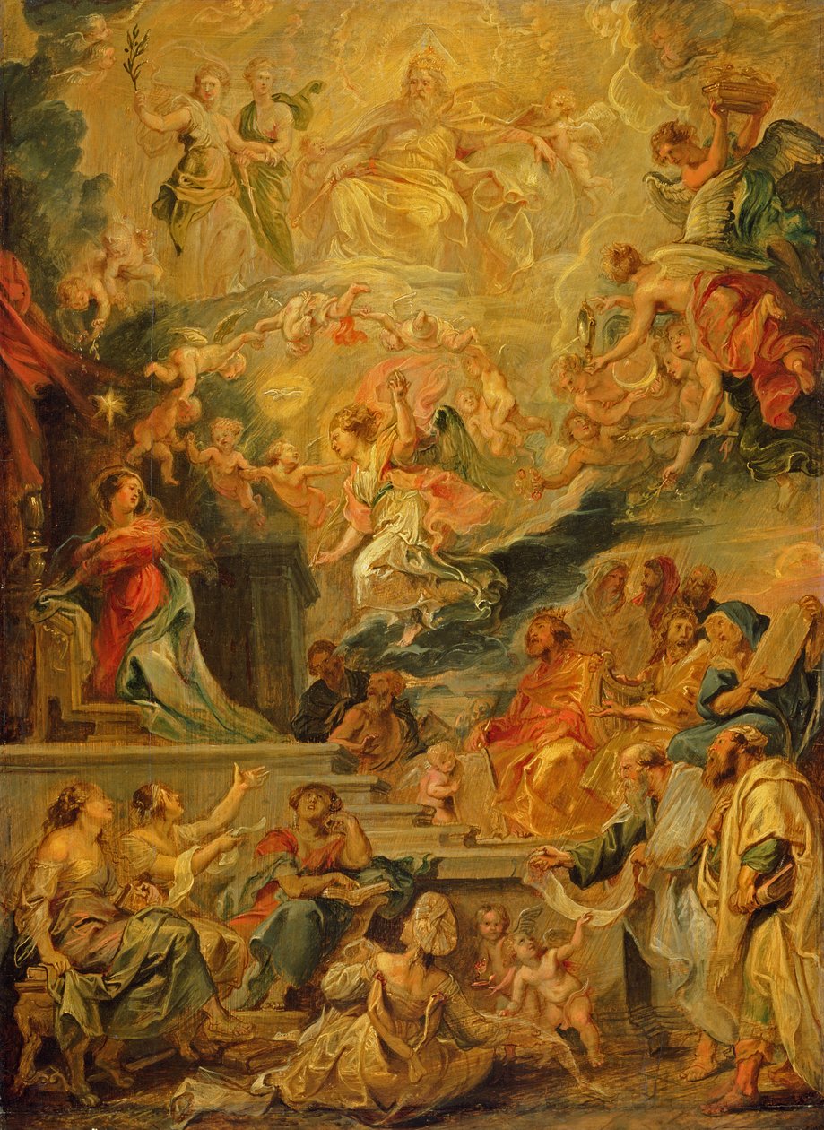 A Encarnação como Cumprimento de Todas as Profecias, c.1628-29 (óleo sobre painel de madeira) de Peter Paul Rubens