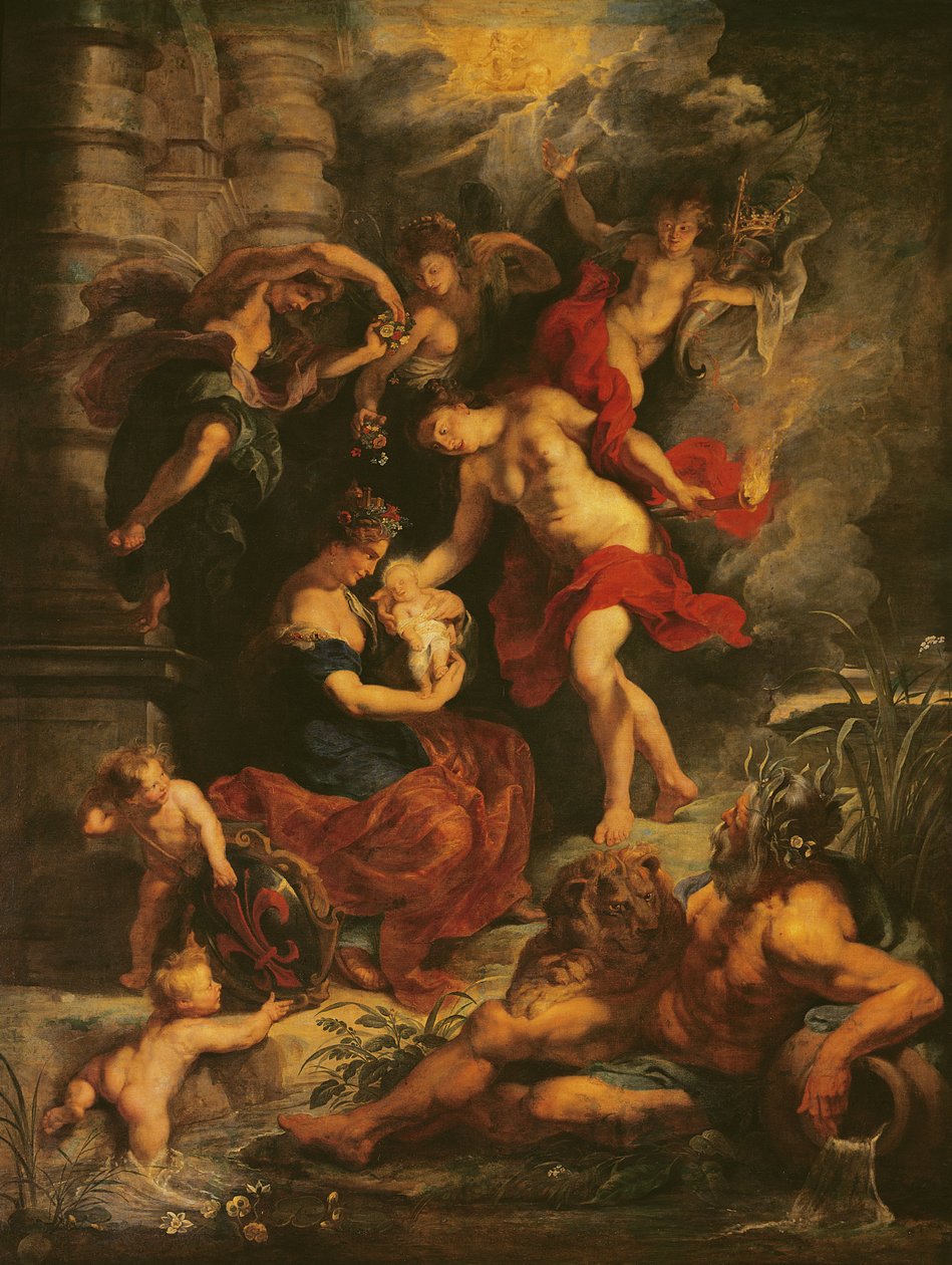 O Ciclo Médici: O Nascimento de Maria de Médicis (1573-1647) 26 de abril de 1573, 1621-25 de Peter Paul Rubens