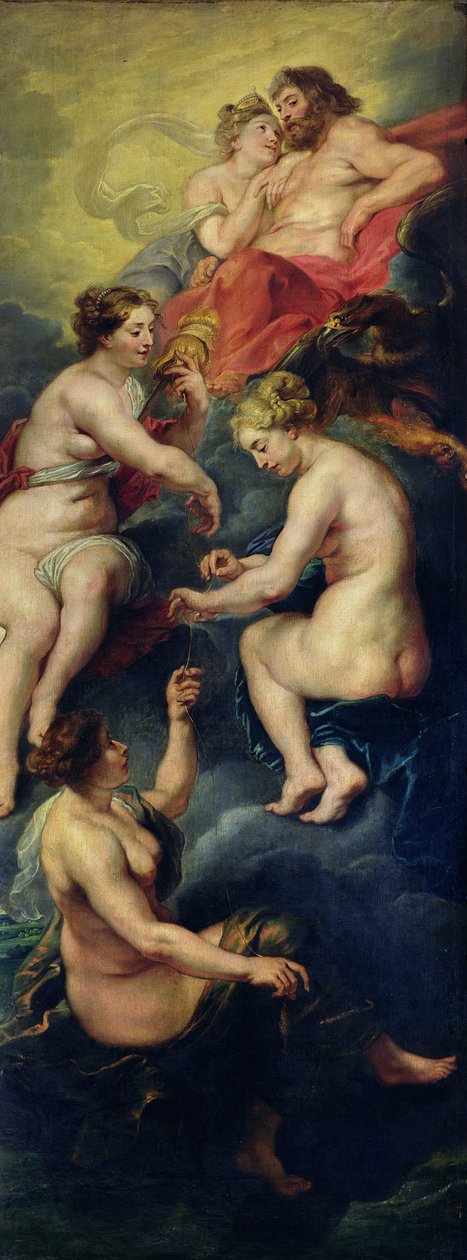 O Ciclo Medici: Os Três Destinos Predizendo o Futuro de Marie de Medici (1573-1642) 1621-25 de Peter Paul Rubens
