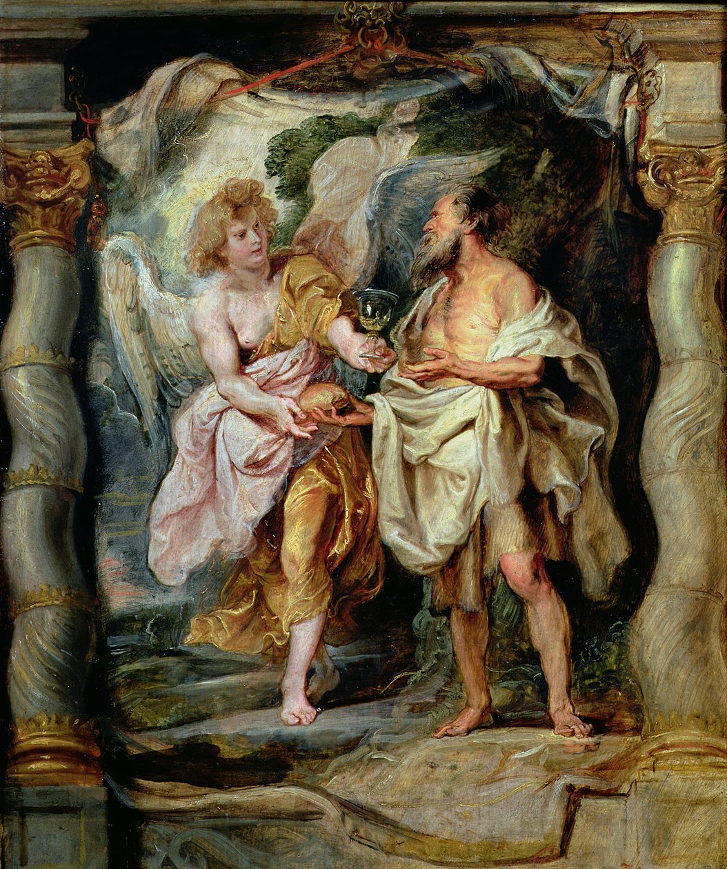 O Profeta Elias e o Anjo no Deserto, c.1626-28 (painel) de Peter Paul Rubens