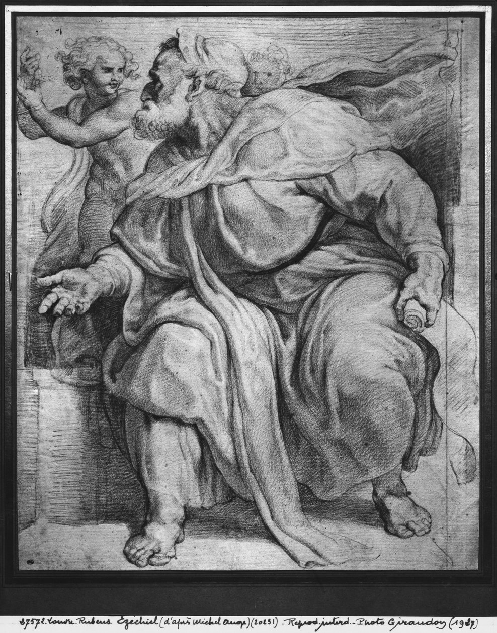 O profeta Ezequiel, depois de Michelangelo Buonarroti (Pierre Noire e giz vermelho sobre papel) de Peter Paul Rubens