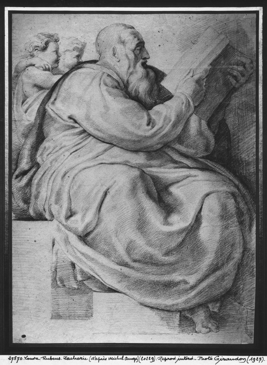 O Profeta Zacarias, depois de Michelangelo Buonarroti (1475-1564) (Pierre Noire e Giz Vermelho sobre Papel) de Peter Paul Rubens
