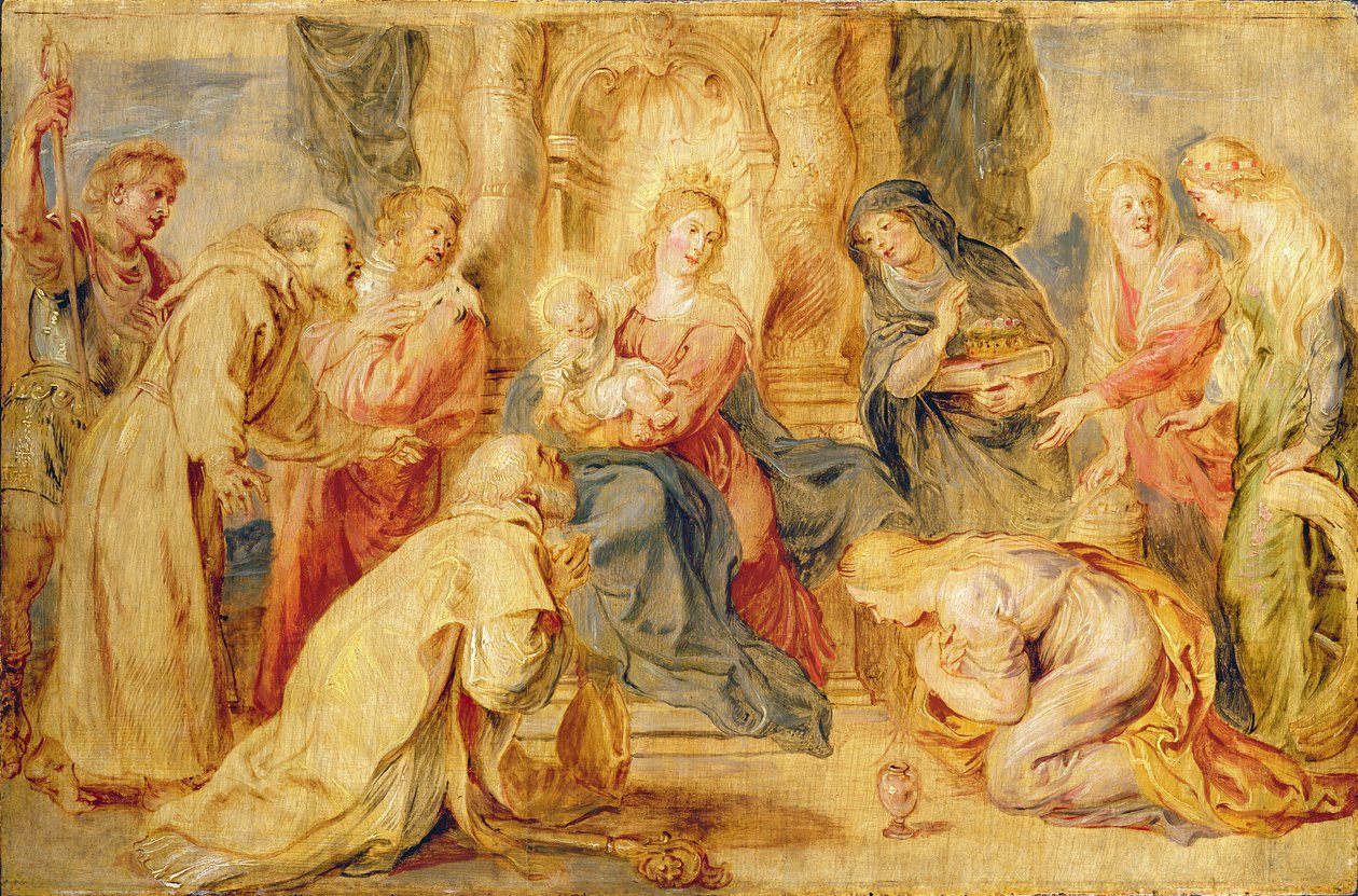 A Virgem e o Filho venerados por oito santos, c.1631-33 (painel) de Peter Paul Rubens