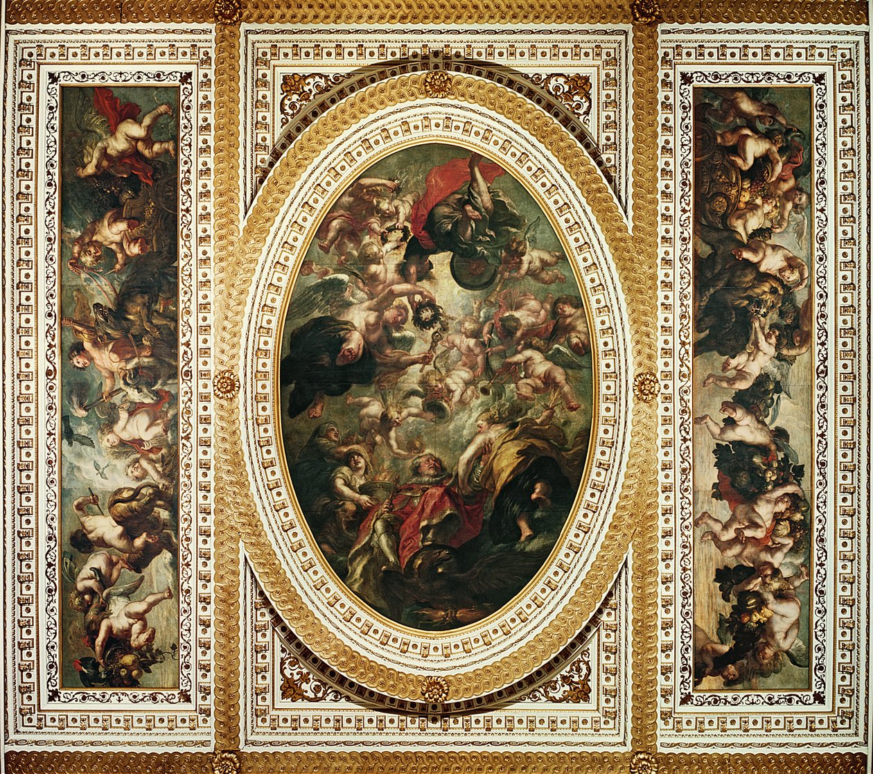 O Teto de Whitehall: A Apoteose de Tiago I (1566-1625) 1632-34 de Peter Paul Rubens