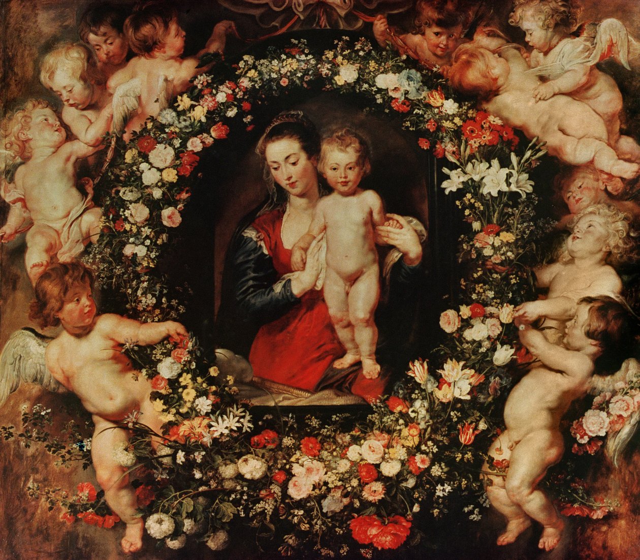Virgem com uma guirlanda de flores, c.1618-20 de Peter Paul Rubens