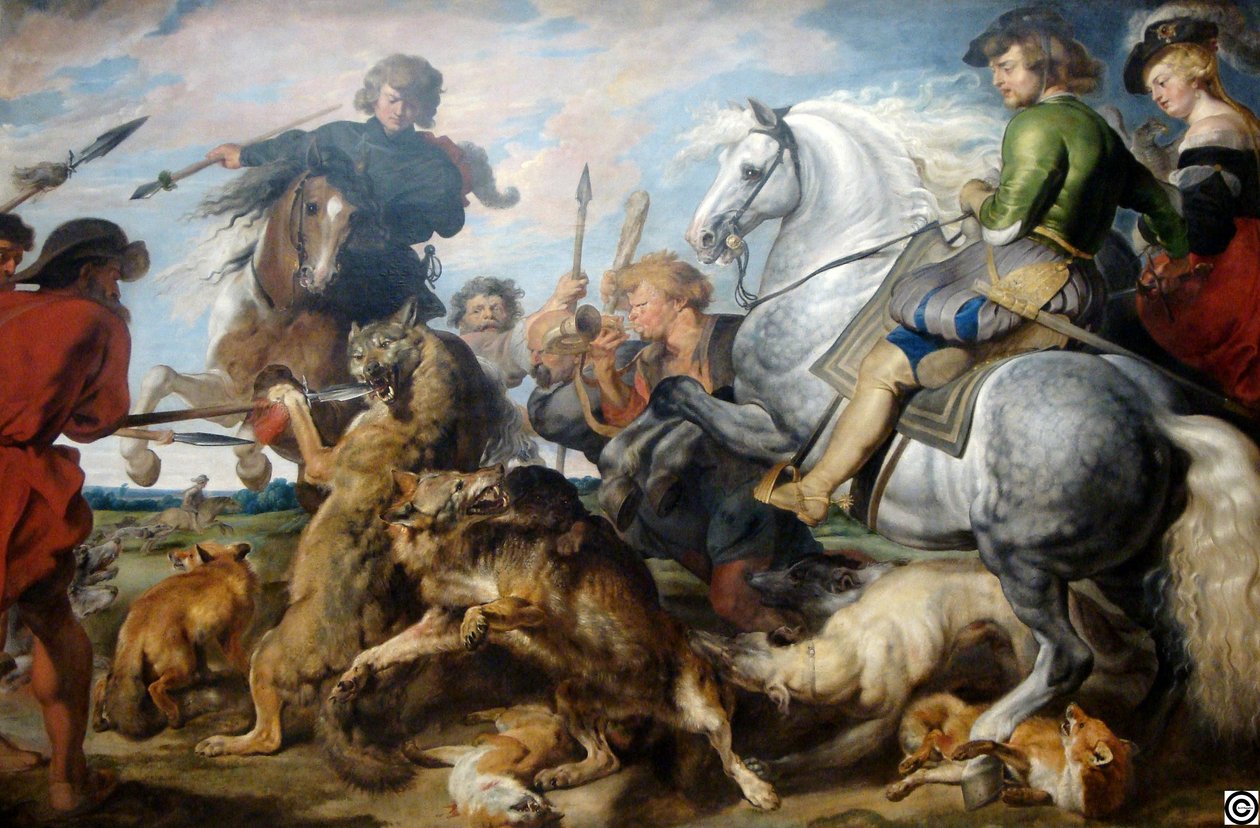 Caça ao lobo e raposa de Peter Paul Rubens