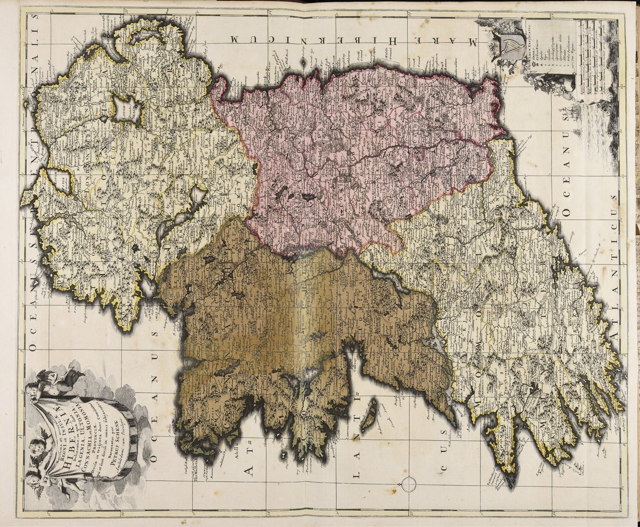 E wom Unido e da Irlanda mapa da ilha, onde há Leinster, Ulster e Munster Connachia províncias, divididos em trinta e dois municípios também estão divididos sobre a baronnatus subjacentes - por Peter Schenk de Peter Schenk the Elder