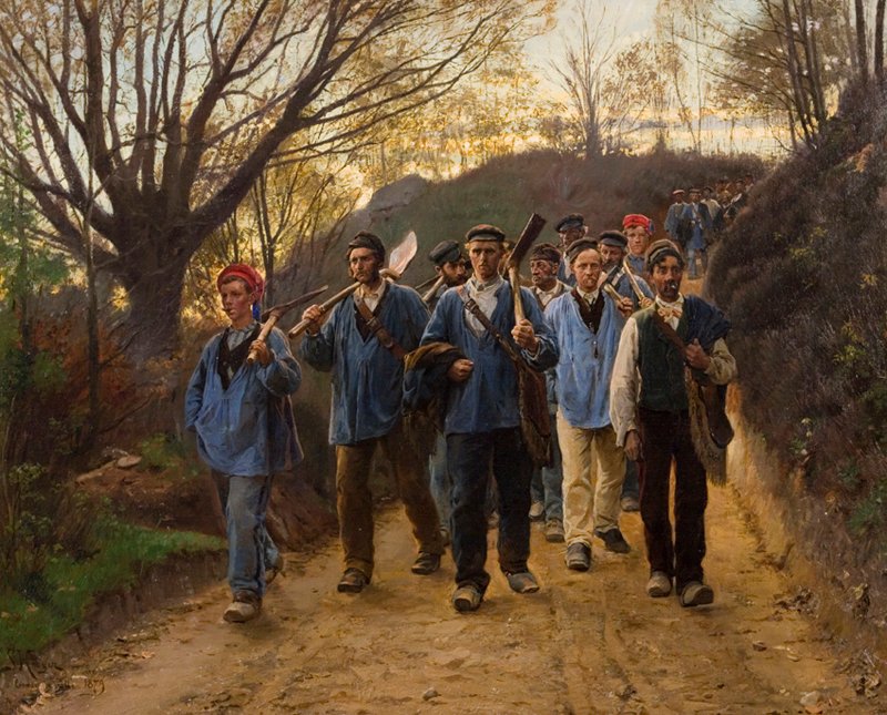 Trabalhadores franceses na estrada de terra de Peder Severin Krøyer