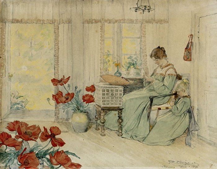 Marie e Vibeke bordando em nossa casa em Skagen Plantage de Peder Severin Krøyer