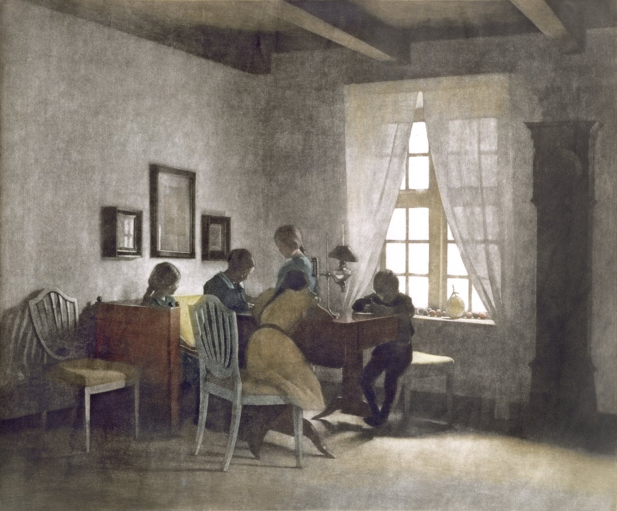 Crianças na mesa (mezzotint) de Peter Vilhelm Ilsted