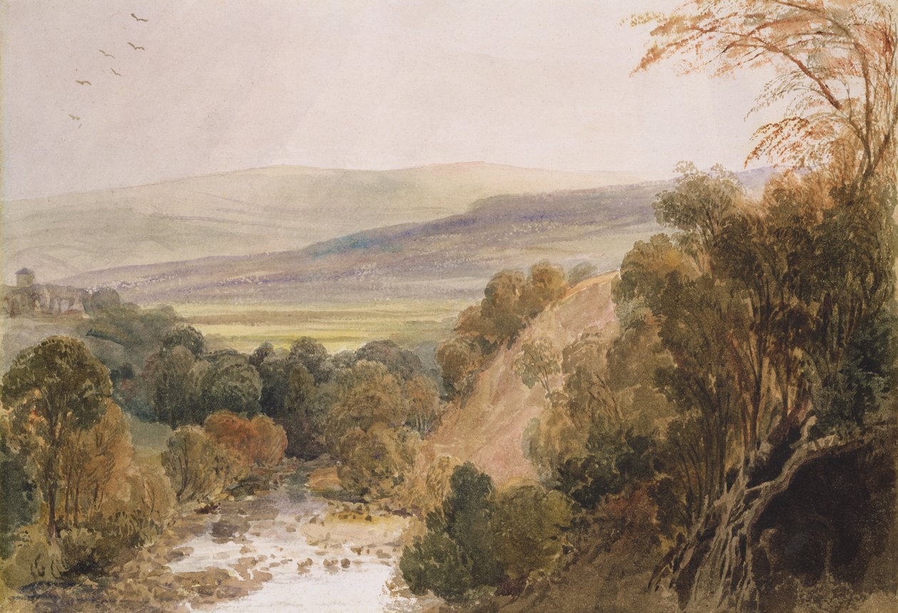 Uma vista sobre o rio Wharfe, perto de Bolton, Yorkshire (wc no papel) de Peter de Wint
