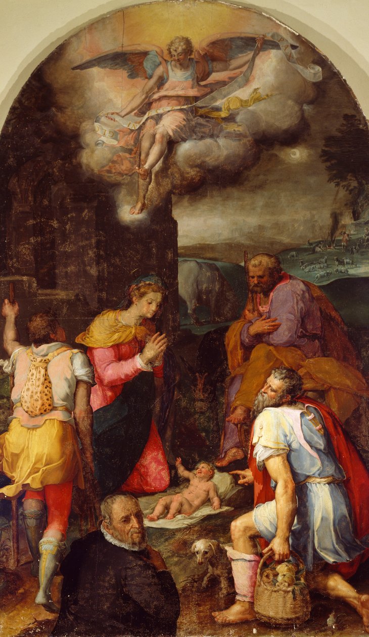Adoração de Pastores, por Peter Candid (1548-1628), óleo sobre painel, 248x162 cm de Peter (1548 1628) Candid