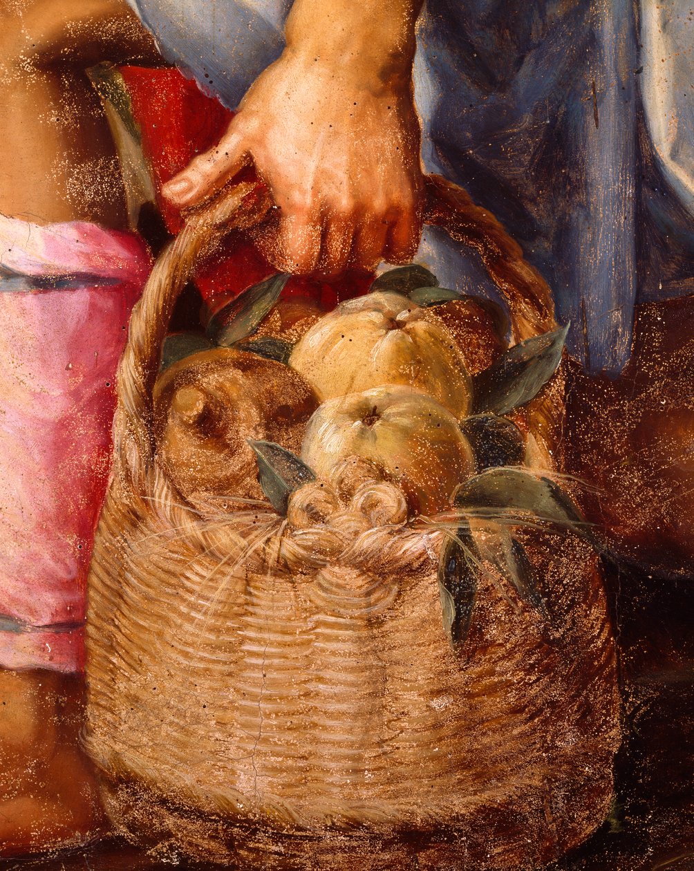 Cesto de fruta, detalhe de Adoração dos Pastores por Peter Candid (1548-1628), óleo sobre painel, 248x162 cm de Peter (1548 1628) Candid