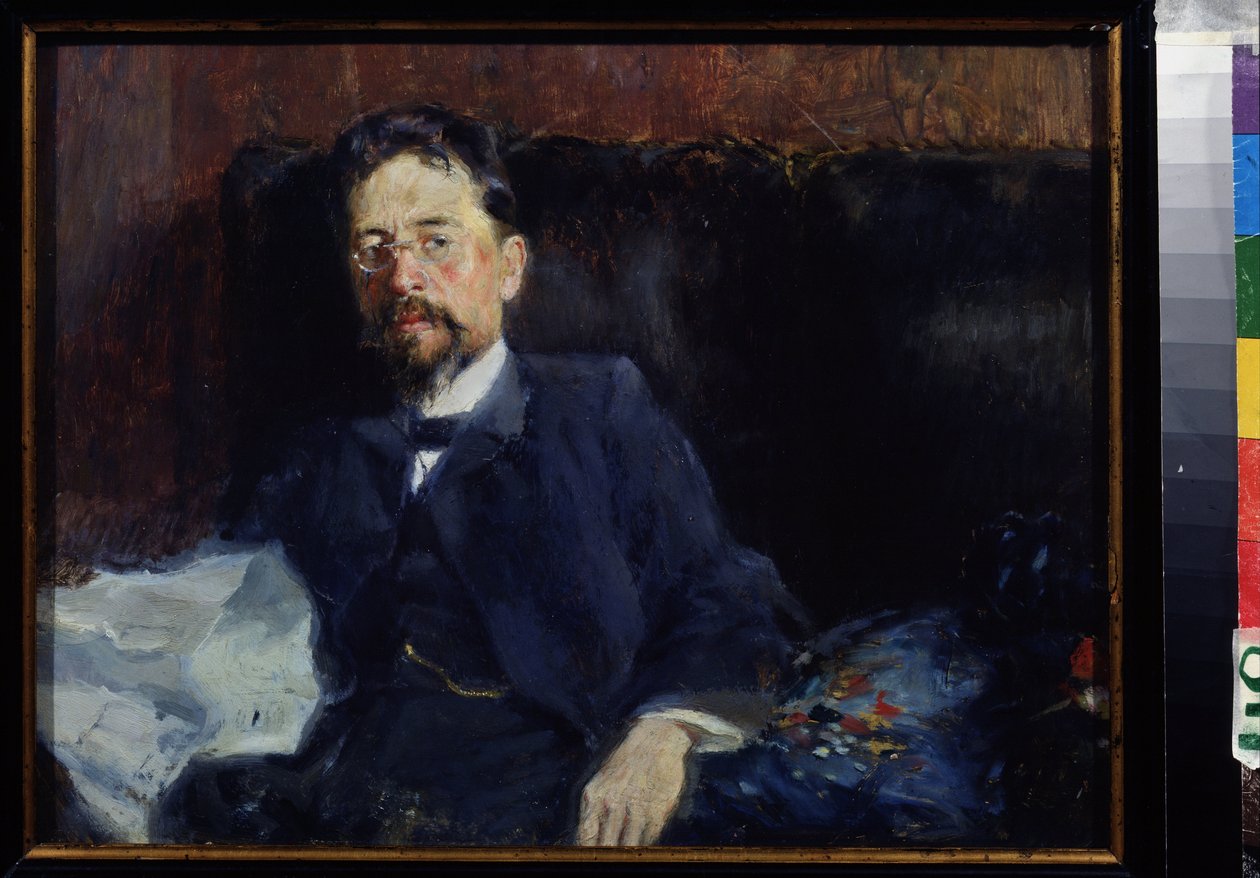 Retrato do Autor A. Chekhov (1860-1904). Pintura de Pyotr Alexandrovich Nilus (Peter Nilous) (Nilouss) (1869-1940/1943), óleo sobre tela de Peter Alexandrovich Nilus