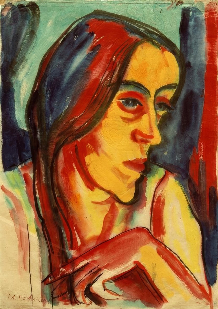 Jovem com uma trança escura (Hanna) de Peter August Böckstiegel