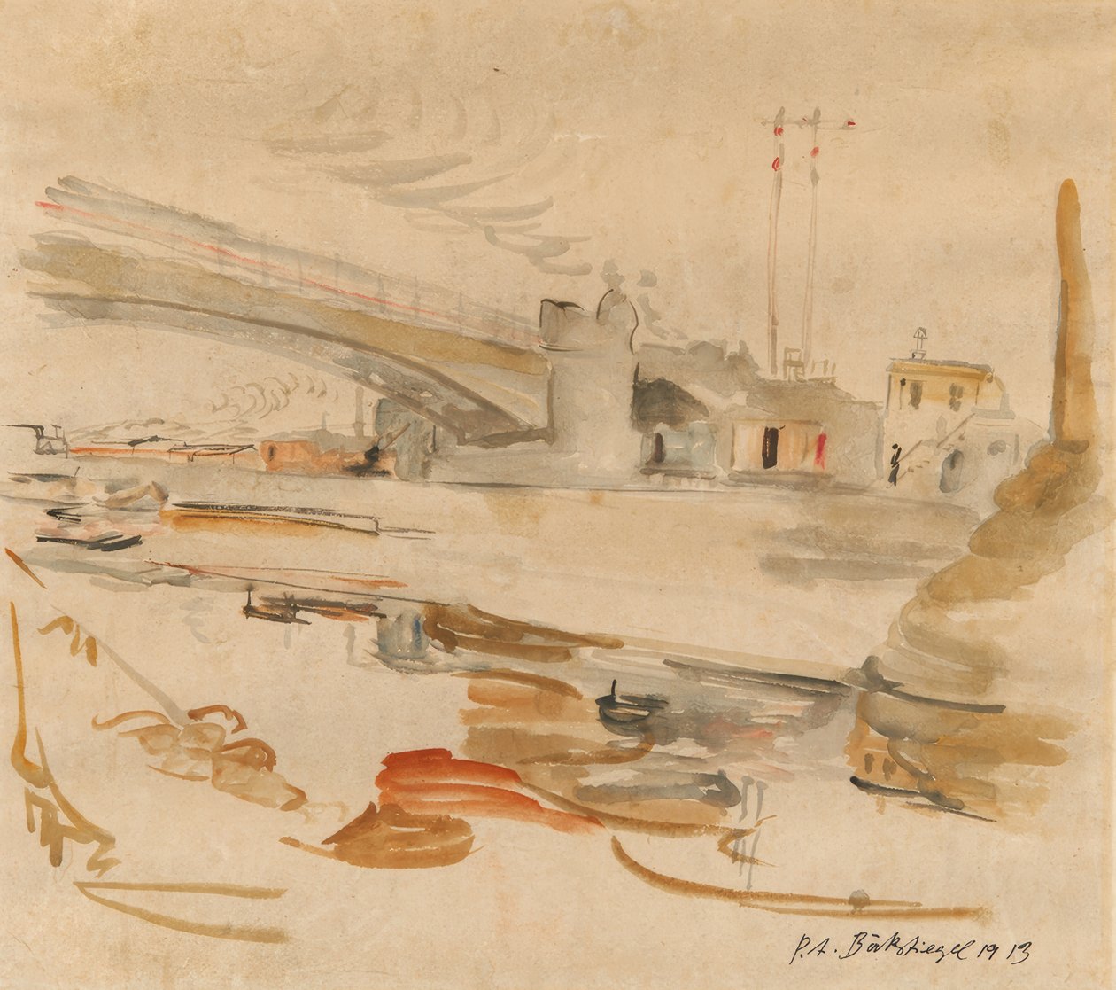 cidade com ponte de Peter August Böckstiegel