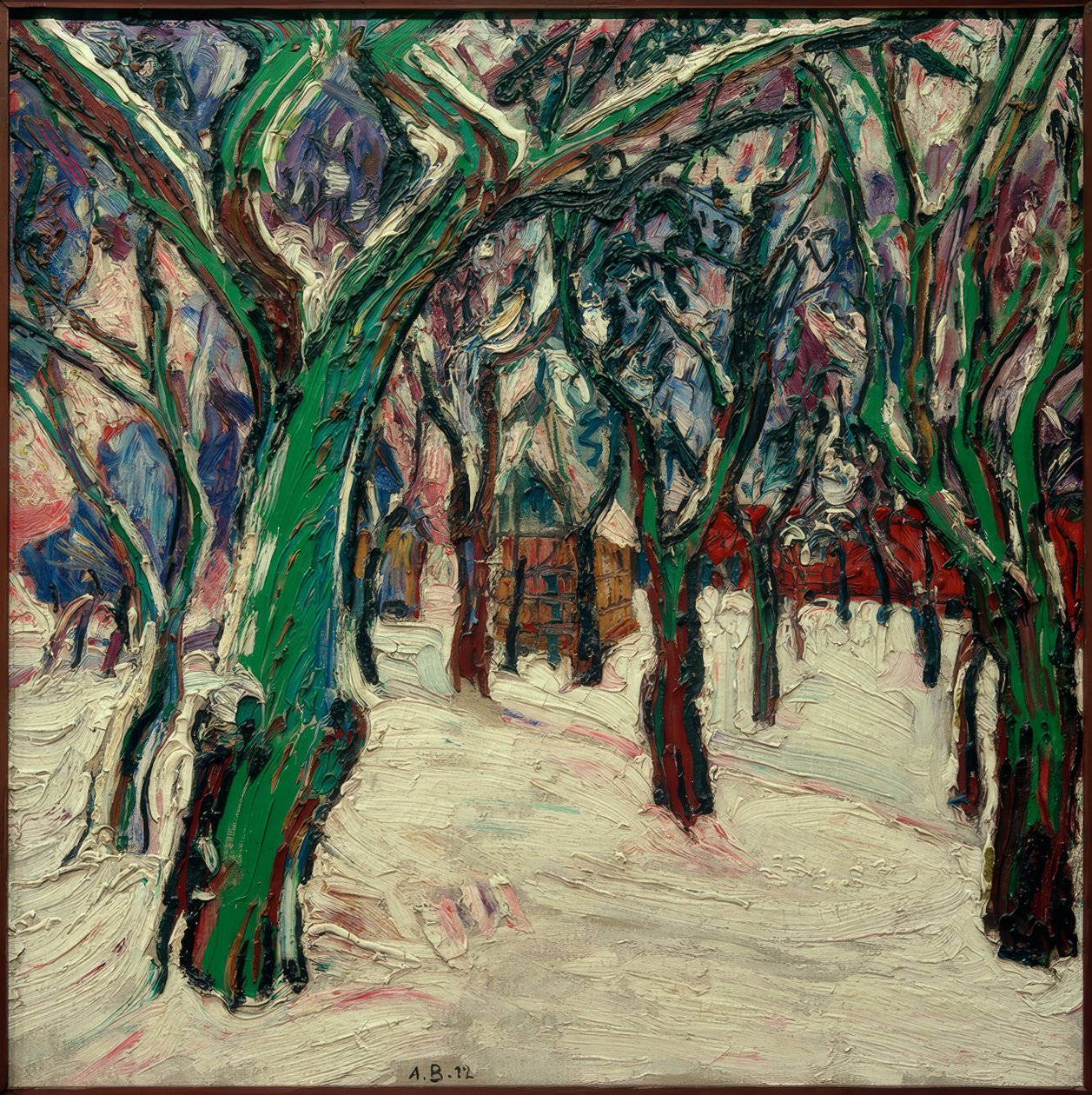 Foto de inverno com casas de fazenda (Parkweg no inverno) de Peter August Böckstiegel