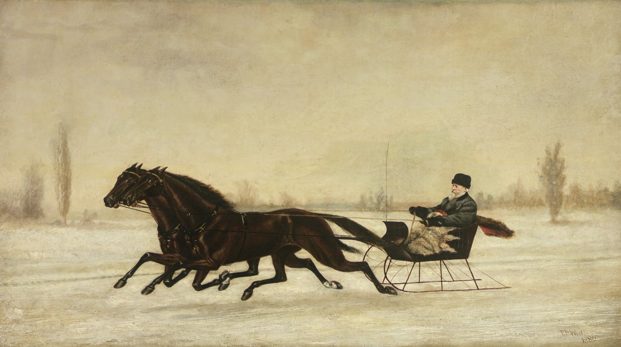 David Marsh em trenó puxado a cavalo em uma paisagem de inverno, 1880 de Peter B. West